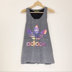 Adidas Oversized Workout Tank Gray Yellow Paisley